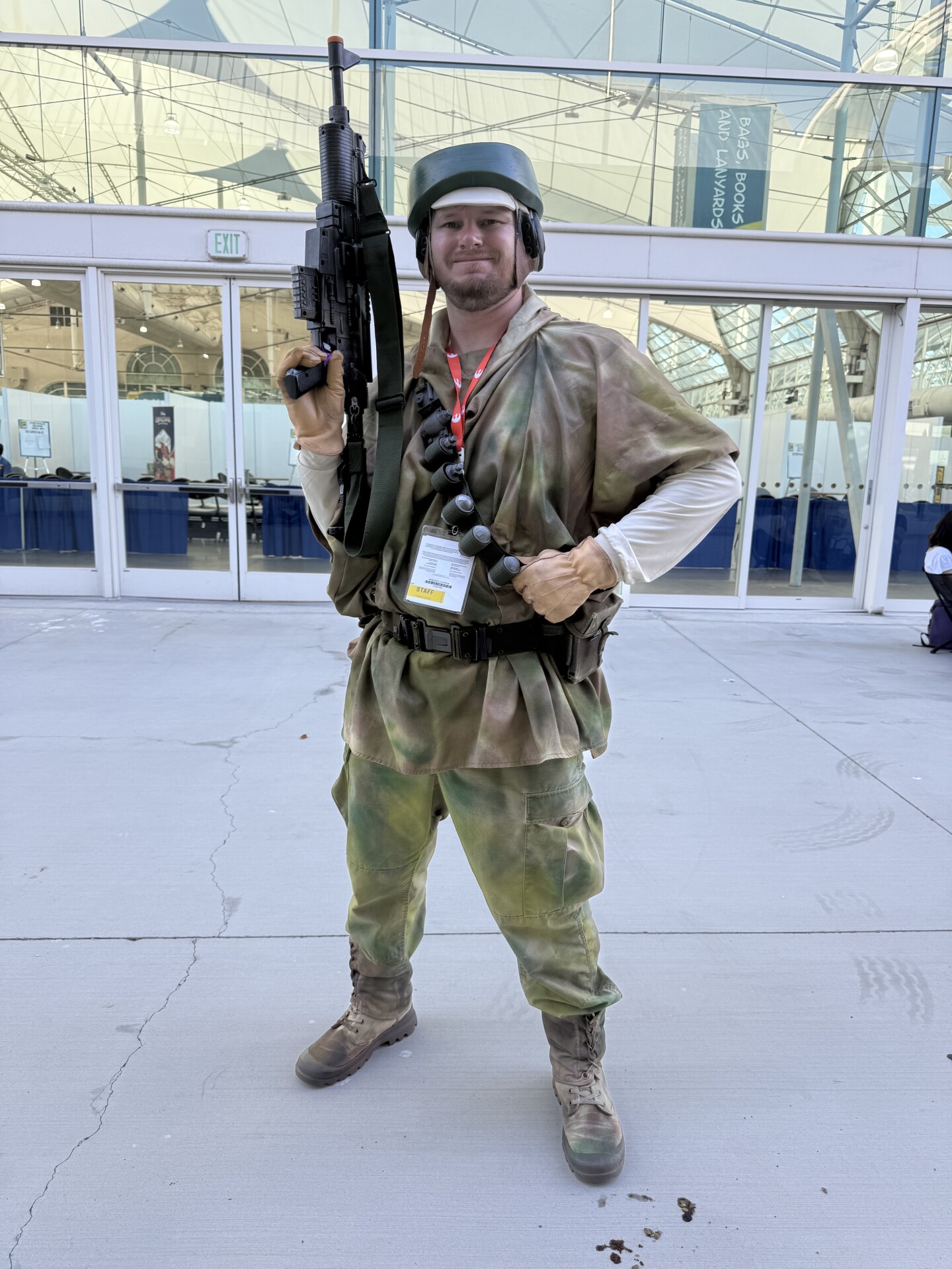 Morgan Laughlin cosplays as an “Endor rebel soldier” from <i>Star Wars: Episode VI – Return of the Jedi</i>, at Comic-Con on July 24, 2025.