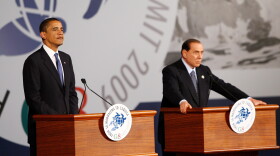 U.S. President Barack Obama (L) and Italian Prime Minister Silvio Berlusconi speak at a press conference during the G8 at the Guardia Di Finanza School of Coppito on July 9, 2009 in L'Aquila, Italy. 
