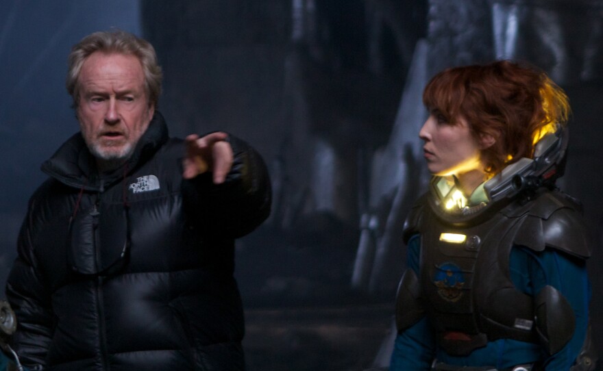 Ridley Scott directs Noomi Rapace in "Prometheus."