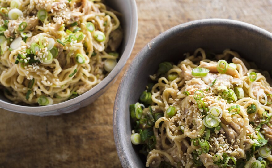 Sesame Noodles with Chicken and Scallions.