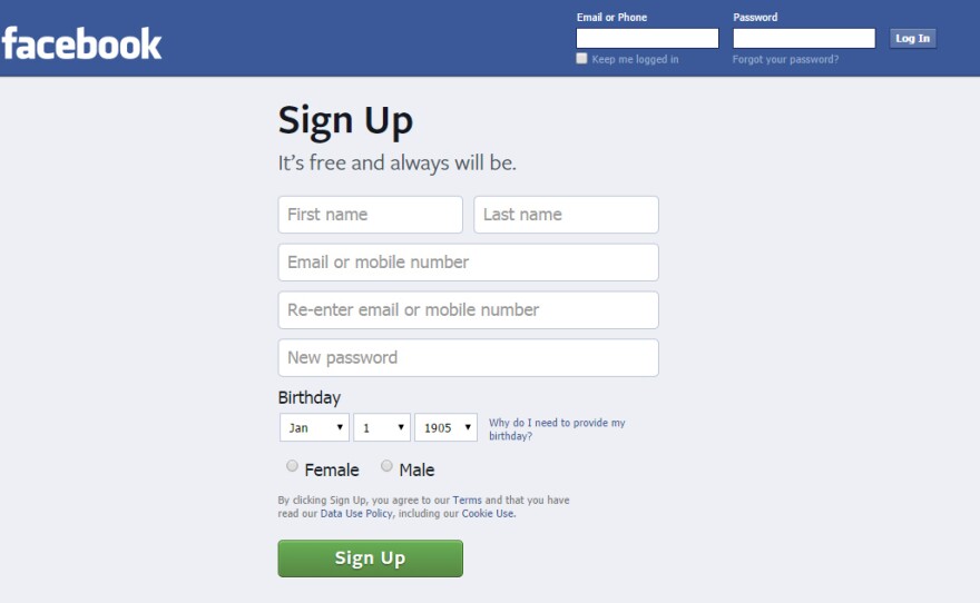 Facebook's log-in page currently doesn't allow a date earlier than Jan. 1, 1905, to be selected.