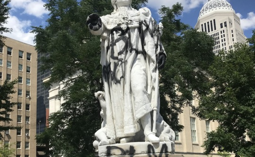Protesters spray painted and broke a hand off Louisville's King Louis XVI statue in May 2020. Officials removed the monument in September that year.