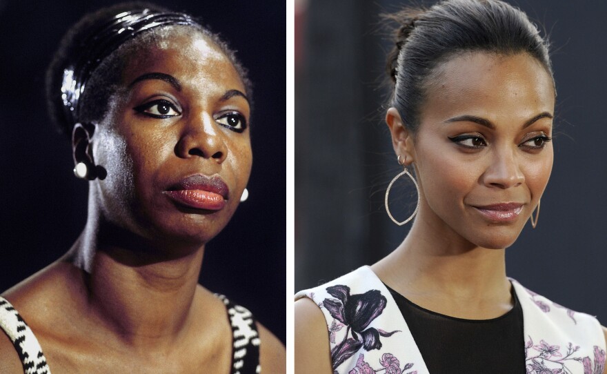 In this composite image, a comparison has been made between Nina Simone and actress Zoe Saldana.