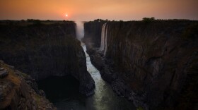 Dry season view of Victoria Falls from Zambia. 