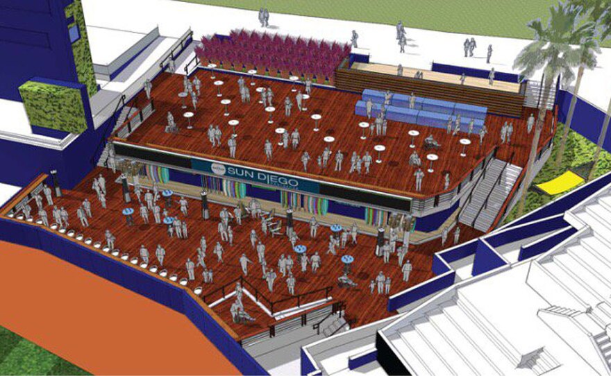 A rendering of the new social space at Petco Park.