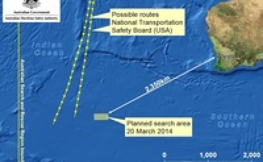 This image adds the routes that investigators believe Malaysia Airlines Flight 370 might have taken.