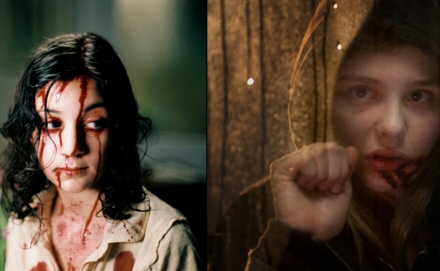 The Swedish "Let the Right One In," and the Hollywood remake "Let Me In."