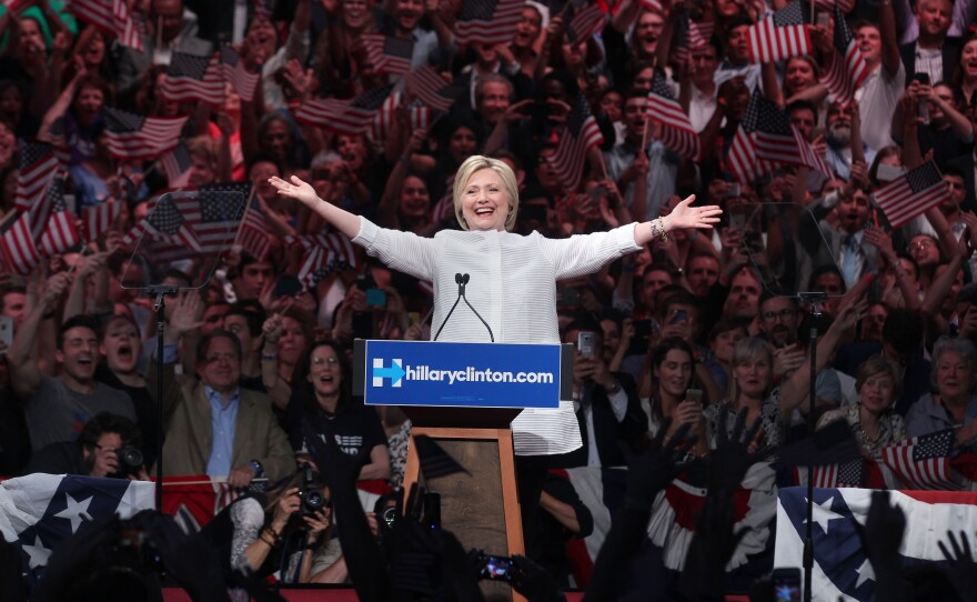 Hillary Clinton celebrates her primary wins at The Brooklyn Navy Yard on June 7, 2016.