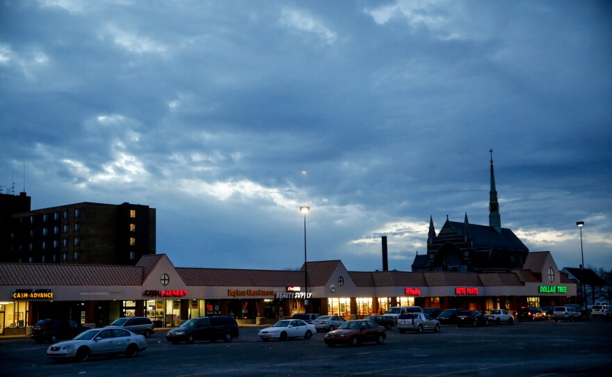 A view of a portion of Hamtramck, Mich., with St. Florian Church in the distance.