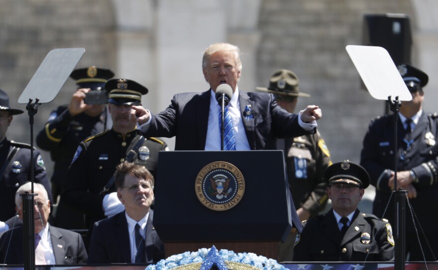 President Donald Trump speaks at the 36th Annual National Peace Officers' memorial service, Monday, May 15. 2017. 
