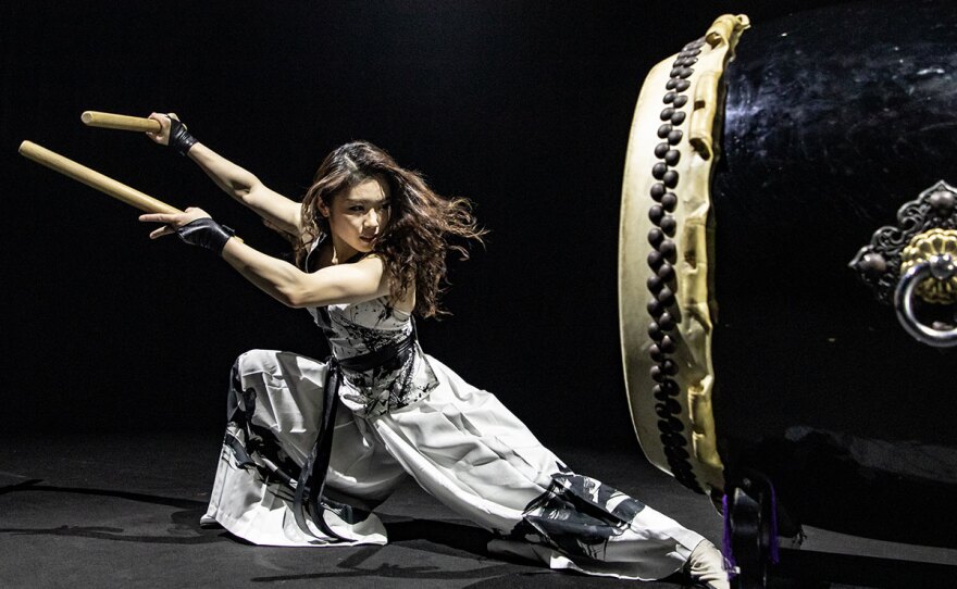 A performer from Drum Tao is shown in an undated photo.