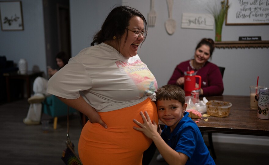 Levi Grado with his aunt Caitlynn Almance, photographed on March 2. Almance is six months pregnant — and says she can't wait to have a second child so her firstborn will have a sibling.