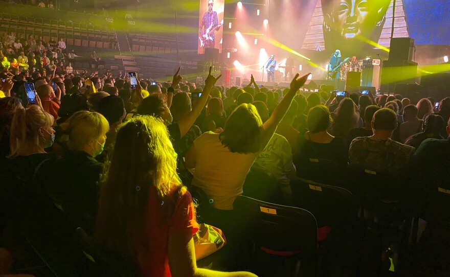 Fans at the Leningrad Rock Club's 40th anniversary concert in St. Petersburg, Russia, August 2021. Celebrations were delayed several times due to the coronavirus pandemic.
