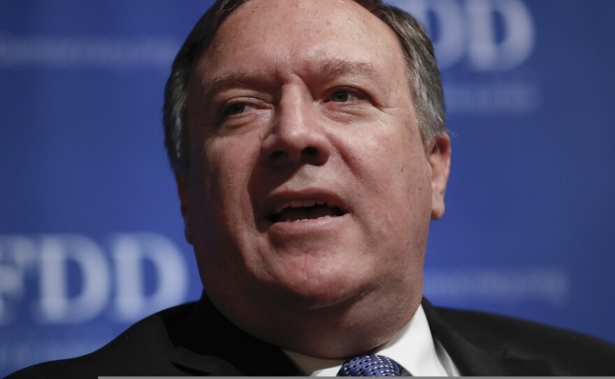 CIA Director Mike Pompeo speaks during the Foundation for Defense of Democracies (FDD) National Security Summit in Washington, on Thursday.