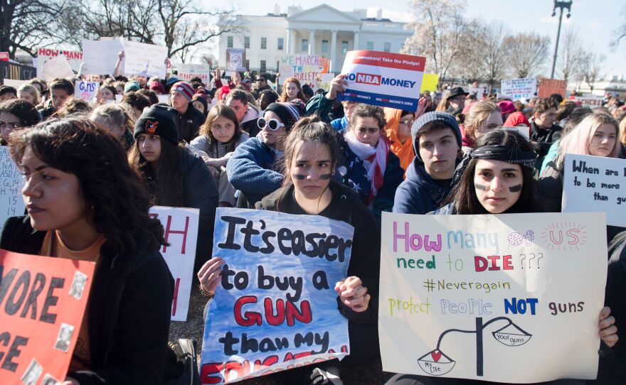 Hundreds of Washington, D.C.-area students sat for 17 minutes last week in honor of the 17 students killed in February's high school shooting in Parkland, Fla.