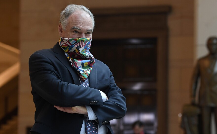 Sen. Tim Kaine, D-Va., on Capitol Hill earlier this month. In an interview with NPR's Michel Martin, Kaine encouraged Congress to reassert its authority as a coequal branch of government.