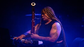 Musician Joy Guidry is shown performing on synth and bassoon in an undated photo.