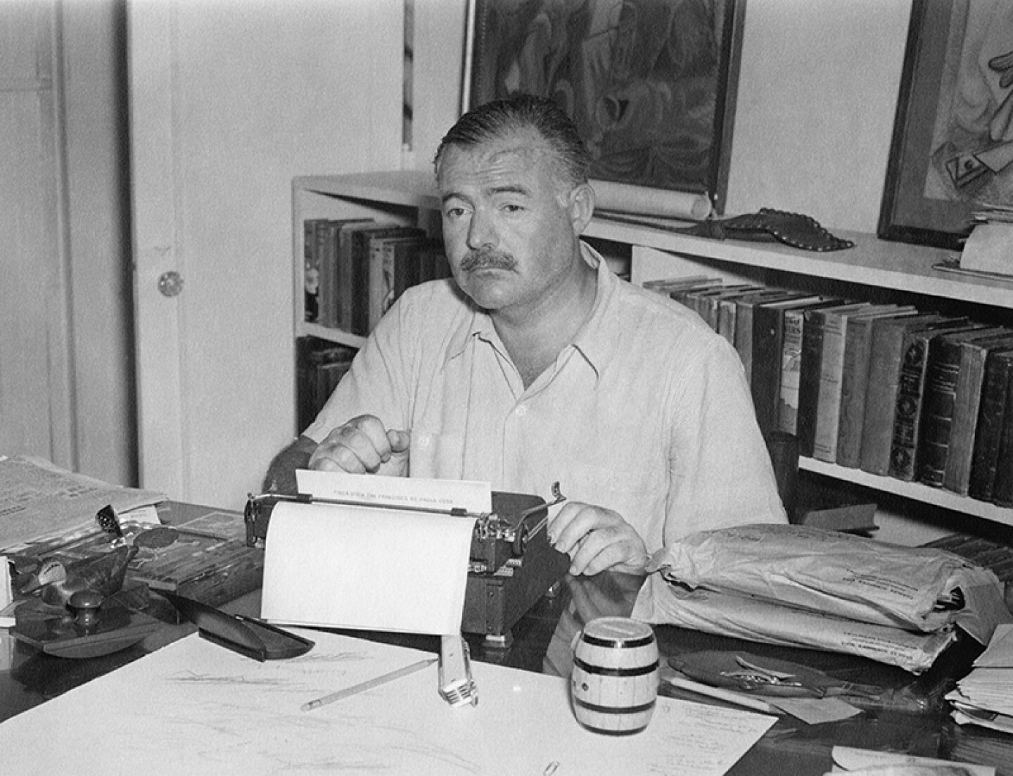 Ernest Hemingway at his home Cuba, late 1940s.