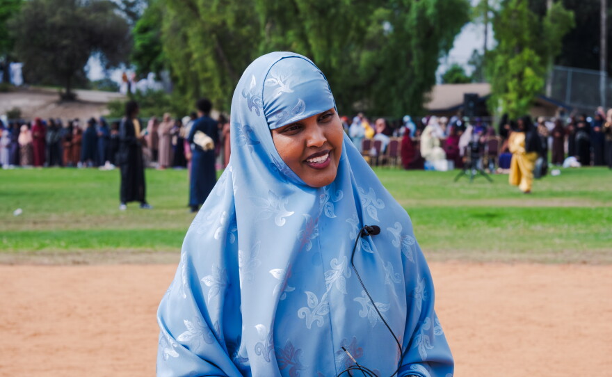 Ismahan Abdullahi speaks with KPBS at Colina Park on May 27, 2026.