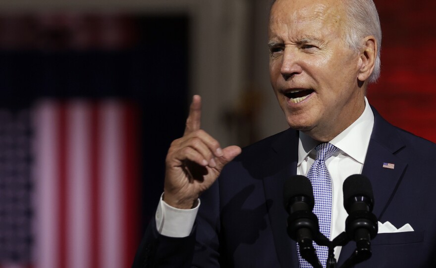 President Joe Biden delivers a primetime speech at Independence National Historical Park September 1, 2022 in Philadelphia.