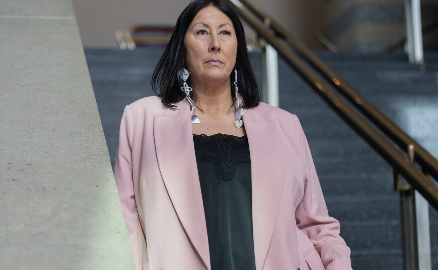 Amber Annis, associate vice president of the Minnesota Historical Society, stands inside the Minnesota History Center in St. Paul, Minnesota. The organization is helping the Lower Sioux Indian Community replace old markers and tell their own story.