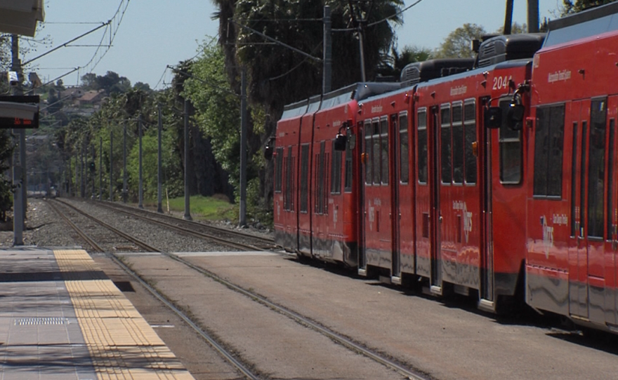A trolley stops at the Massachusetts Avenue trolley station in Lemon Grove, March 5, 2017.