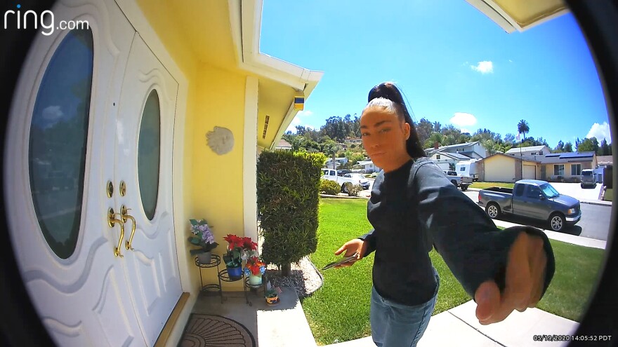 An undated photo of Jasmin Parore taken by a doorbell camera. San Diego, Calif. Parore was charged with multiple felonies related to elder fraud and is currently serving a four-year prison sentence.