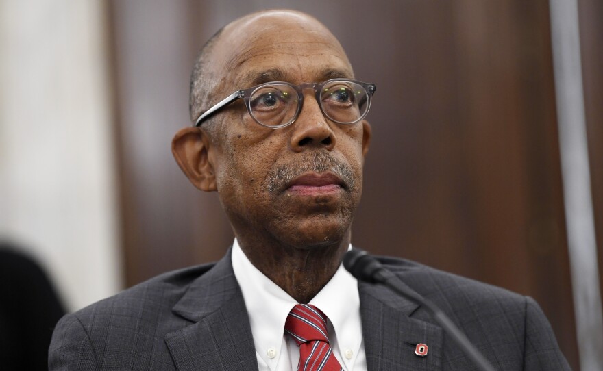 Dr. Michael Drake testifies before a Senate Commerce Committee hearing on Capitol Hill in Washington, Wednesday, July 1, 2020.