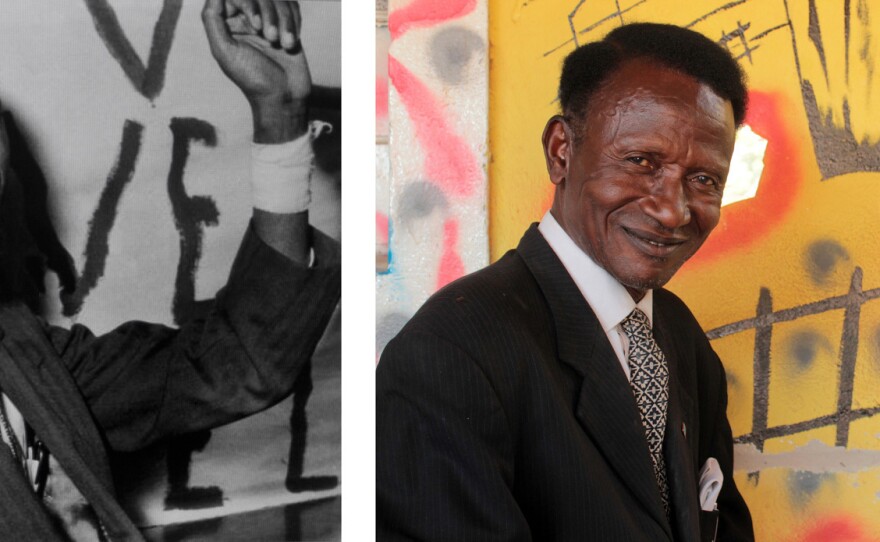 "Une vie après la mort" pairs  Patrice Lumumba, the first elected prime minister of the Democratic Republic of the Congo, who was assassinated in 1961, with Kayembe Kilobo, a professor in the DRC who is a Lumumba disciple. The idea is to depict how an older Lumumba might have looked as "a tranquil elder," according to the catalogue notes.