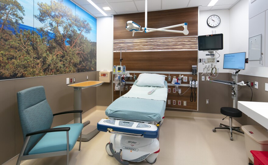 An empty bed occupies the middle of a Geriatric Emergency Department room, Jan. 2, 2019.