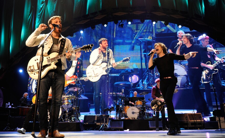 The Rolling Stones perform with The Black Keys at the Prudential Center on Dec. 15, 2012 in Newark, New Jersey.