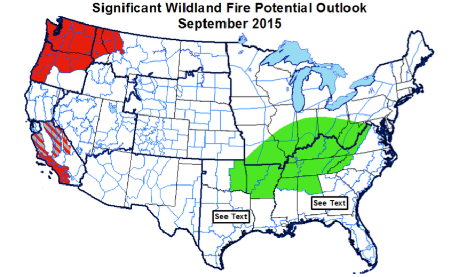 This color-coded map shows San Diego in red for its above average risk of wildfires.