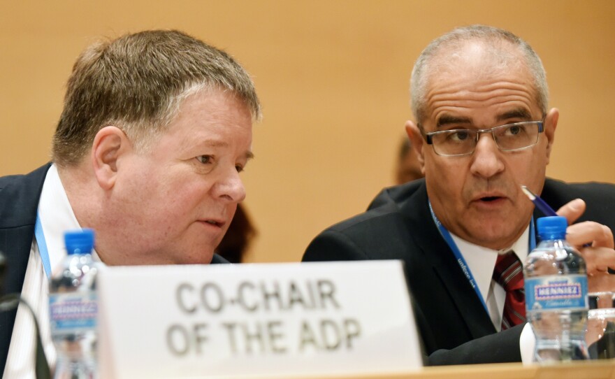 ADP Co-Chairs Daniel Reifsnyder (left), and Ahmed Djoghlaf (right), at a February conference in Geneva.