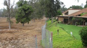 The unwatered Escondido Country Club Golf Course sits next to green gardens, Aug. 7, 2014.