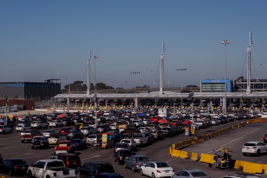 Traffic at the San Ysidro Port of Entry, the busiest land border crossing in the world, is congested even with COVID restriction and many travelers wonder how long it will take them as rules relax, November 3, 2021.