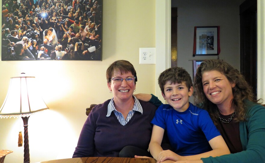 Francine Robin Simon (left) and Anna Simon with their son, Jeremy, in their home in Denver. Anna and Francine were one of the first same-sex couples in Colorado to obtain a civil union.