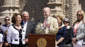 Rocco Landesman, Chairman of the National Endowment for the Arts, launches the national Blue Star Museums program from the steps of the San Diego Museum of Art. 