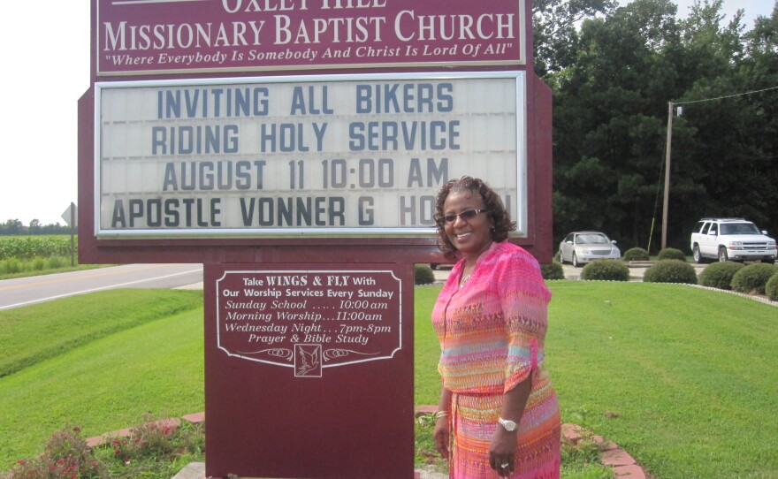 The Rev. Vonner Horton outside her church in Merry Hill, N.C. For years, Horton and the church have used the state's early-voting system to make sure as many people as possible could vote. She says the new law that shaves a week off early-voting dates will make it harder for some to vote.