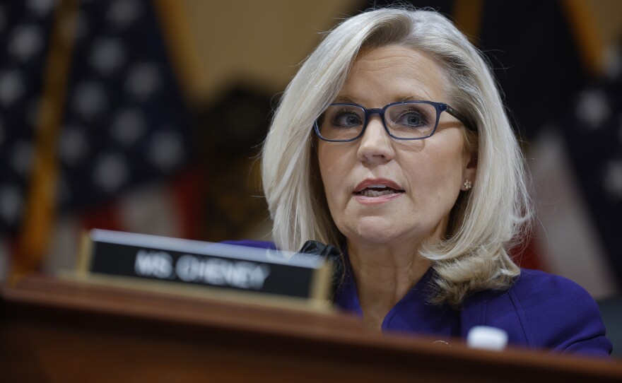 Then-Rep. Liz Cheney, R-Wyo., co-chair of the Select Committee to Investigate the January 6th Attack on the U.S. Capitol, delivers remarks during the panel's last public meeting on Dec. 19, 2022.