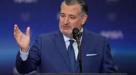 Sen. Ted Cruz, R-Texas, speaks before President Donald Trump arrives at NASA's Johnson Space Center on Friday, Aug. 28, in Houston.