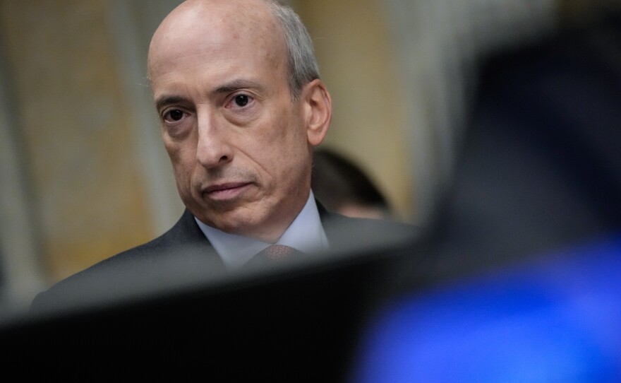 SEC Chair Gary Gensler attends a meeting of senior financial regulators at the U.S. Department of Treasury in Washington, D.C., on Dec. 14, 2023. Gensler has frequently referred to the crypto sector as the "wild west."