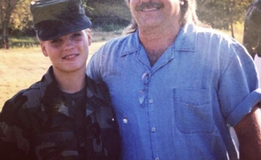 Angela Hart served eight years in the U.S. Army Reserve, including more than one year on active duty in Iraq. She is shown here with her father, Alan Hart, in Fort Sill, Okla., the day she graduated from basic training in 2000.