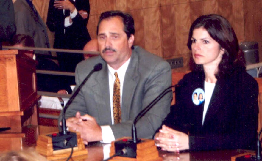 Bob Pack (center) and Carmen Pack (right) testify at a hearing in 2006 in Sacramento to authorize the building of a database that tracks the number of times a patient is prescribed potent narcotics.