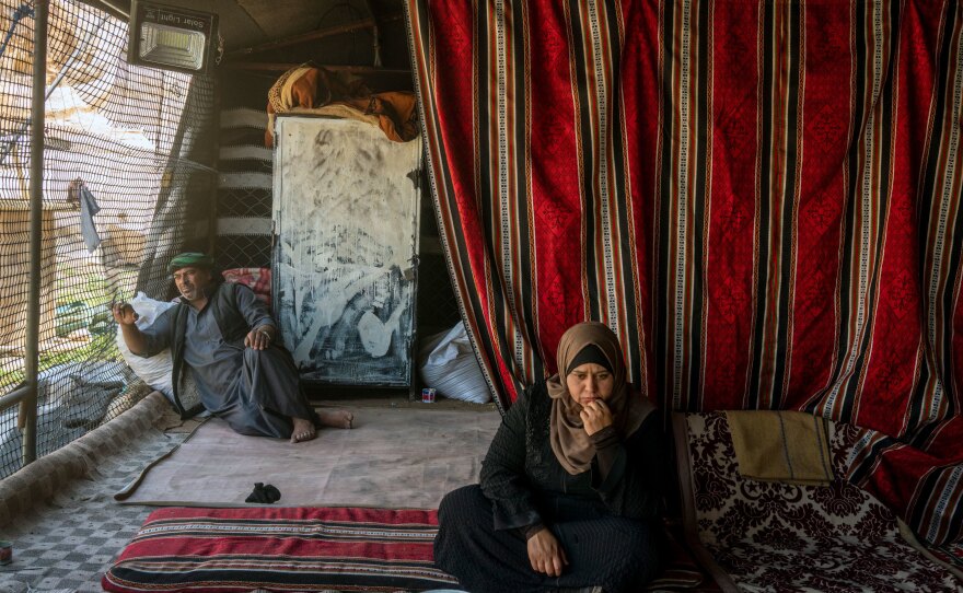 Suleiman Mohammad and his wife, Azziza Ali, live in a tent after they were unable to pay the rent on their home since the lockdown affected their work in the tourism industry.
