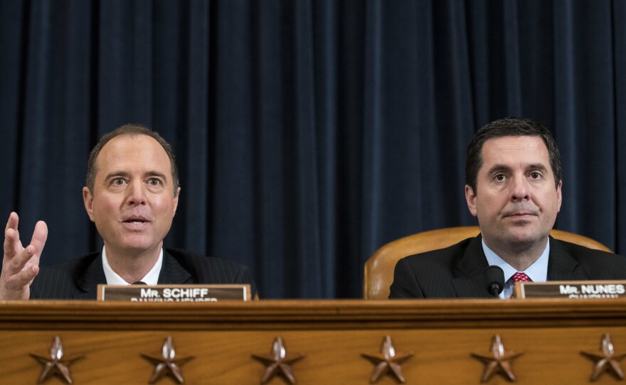 House intelligence committee ranking member Adam Schiff (left) and chairman Devin Nunes participate in a hearing last year on Russian interference in the 2016 presidential election.