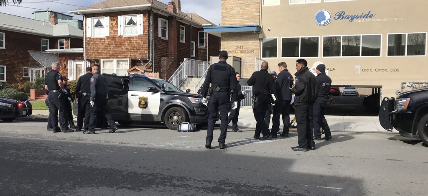 Berkeley police officers respond to a call for a man having a mental health crisis, Jan. 13, 2020.