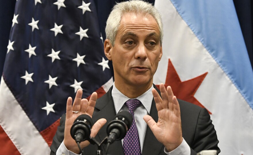 Chicago Mayor Rahm Emanuel speaks during a January news conference. On Sunday he announced the city will sue the federal government in defense of its status as a so-called sanctuary city and against threats to withhold U.S. grant funds.