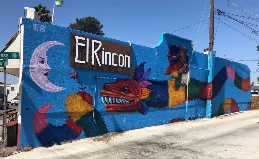 A mural by artist Michelle Guerrero is installed on a restaurant in San Ysidro, pictured on September 25, 2020. 