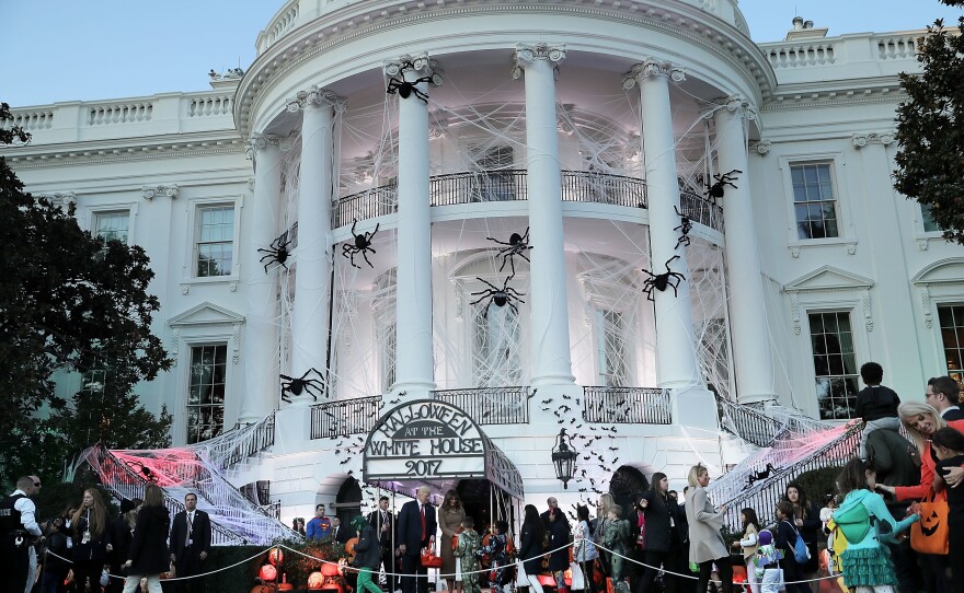 President Donald Trump and first lady Melania Trump host Halloween at the White House on the South Lawn on Oct. 30, 2017. The first couple gave cookies away to costumed trick-or-treaters.