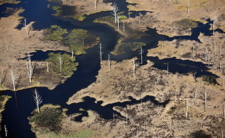 Aerial views of damage from Hurricane Florence in North Carolina.
